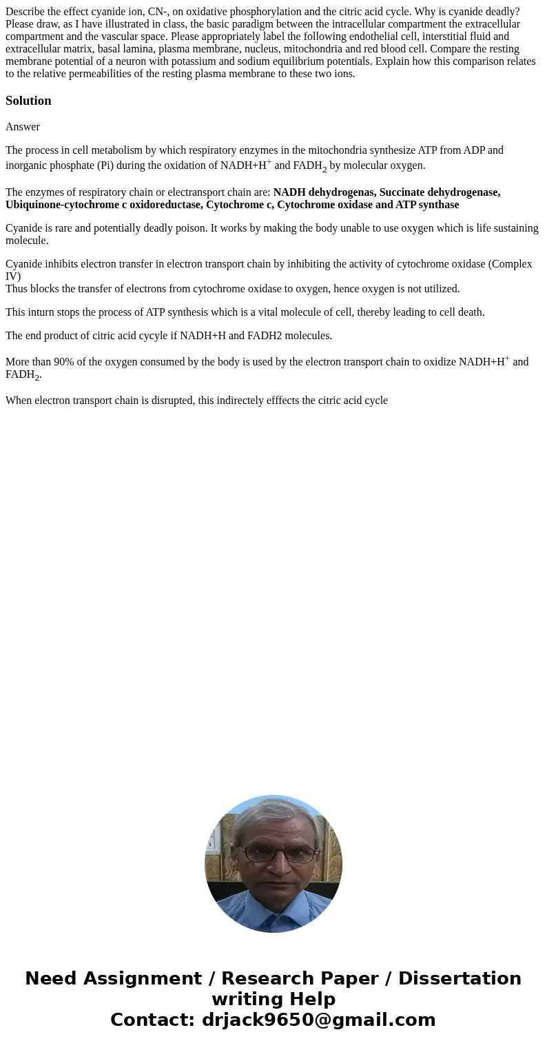 Describe the effect cyanide ion, CN-, on oxidative phosphorylation and the citric acid cycle. Why is cyanide deadly? Please draw, as I have illustrated in clas