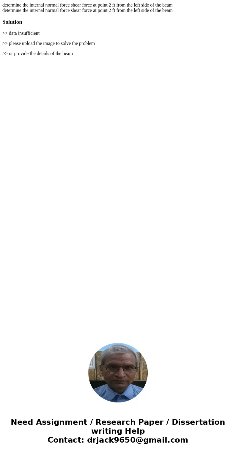 determine the internal normal force shear force at point 2 ft from the left side of the beam determine the internal normal force shear force at point 2 ft from  determine the internal normal force shear force at point 2 ft from the left side of the beam determine the internal normal force shear force at point 2 ft from