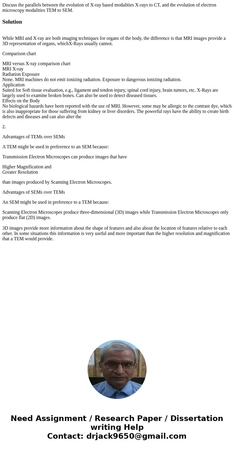 Discuss the parallels between the evolution of X-ray based modalities X-rays to CT, and the evolution of electron microscopy modalities TEM to SEM.Solution Whil Discuss the parallels between the evolution of X-ray based modalities X-rays to CT, and the evolution of electron microscopy modalities TEM to SEM.Solution Whil