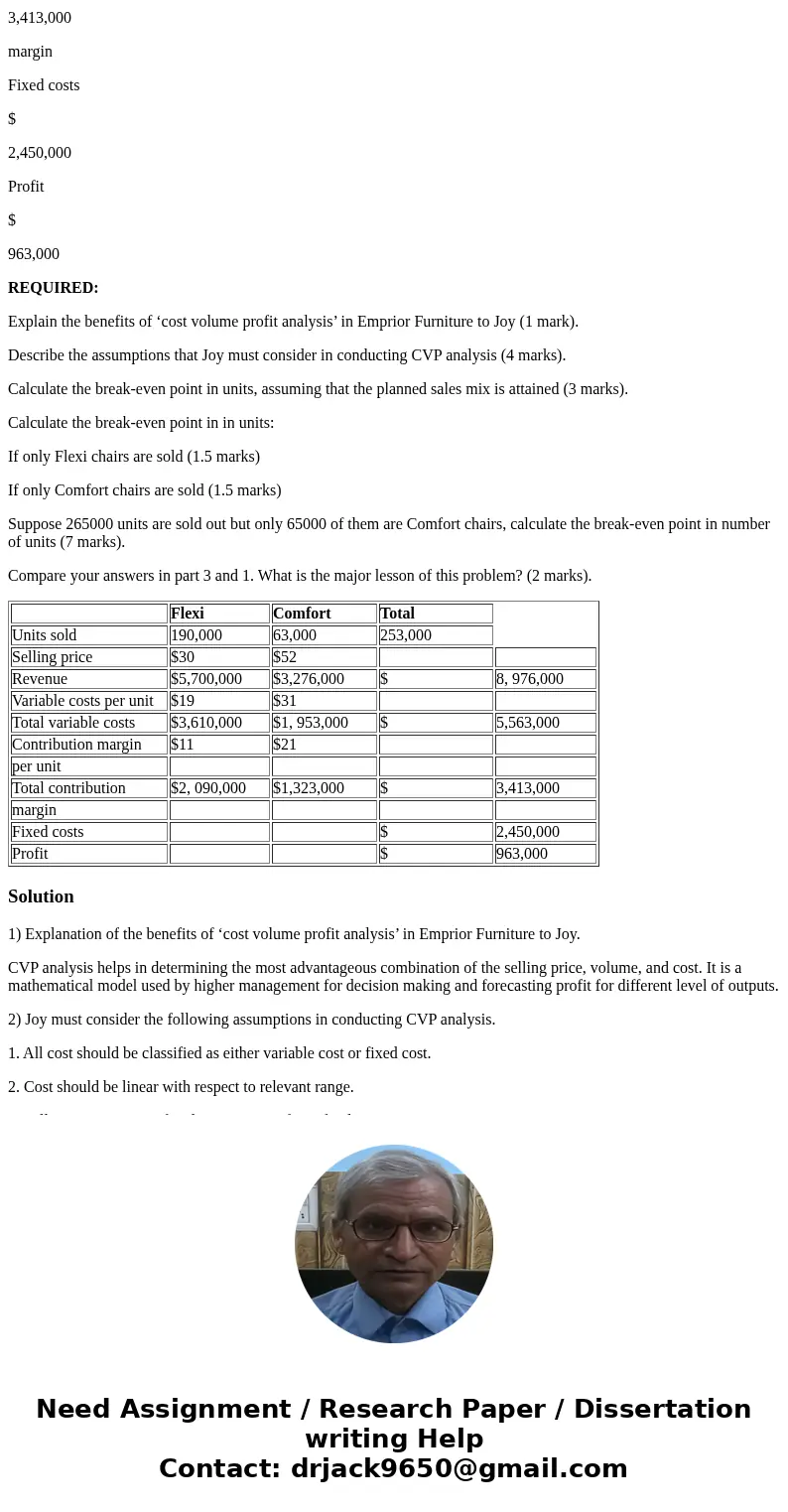 Emprior Furniture sells two types of chairs (Flexi and Comfort). Joy Smith is the newly appointed manager of the business who has little knowledge of cost volum