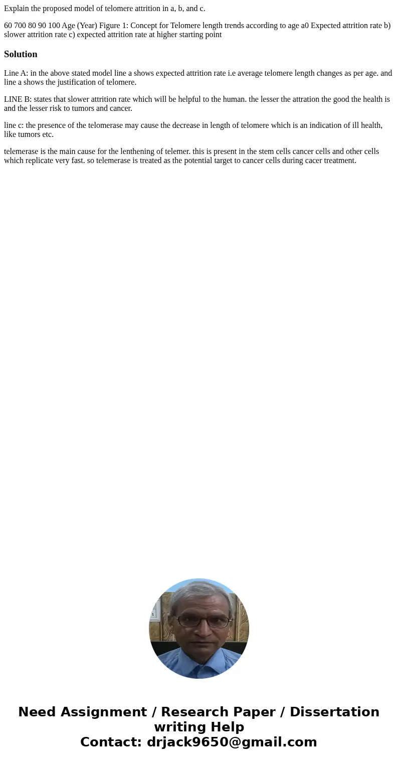 Explain the proposed model of telomere attrition in a, b, and c. 60 700 80 90 100 Age (Year) Figure 1: Concept for Telomere length trends according to age a0 Ex Explain the proposed model of telomere attrition in a, b, and c. 60 700 80 90 100 Age (Year) Figure 1: Concept for Telomere length trends according to age a0 Ex