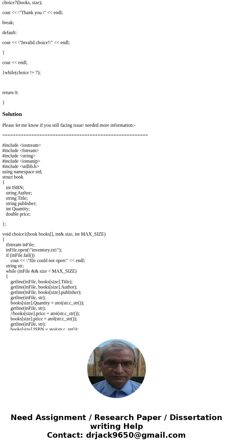 find errors of my program and fix it please. need to read file from pc create a inventory.txt and put those in it: My First Book Mark Lusk Pearson Publishing 40 find errors of my program and fix it please. need to read file from pc create a inventory.txt and put those in it: My First Book Mark Lusk Pearson Publishing 40