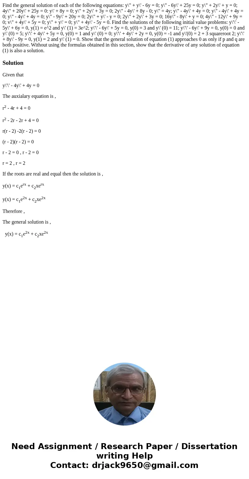 Find the general solution of each of the following equations: y\  Find the general solution of each of the following equations: y\