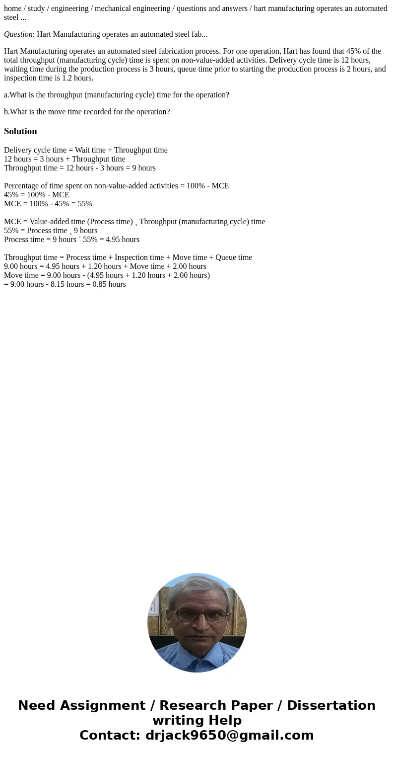 home / study / engineering / mechanical engineering / questions and answers / hart manufacturing operates an automated steel ... Question: Hart Manufacturing op home / study / engineering / mechanical engineering / questions and answers / hart manufacturing operates an automated steel ... Question: Hart Manufacturing op