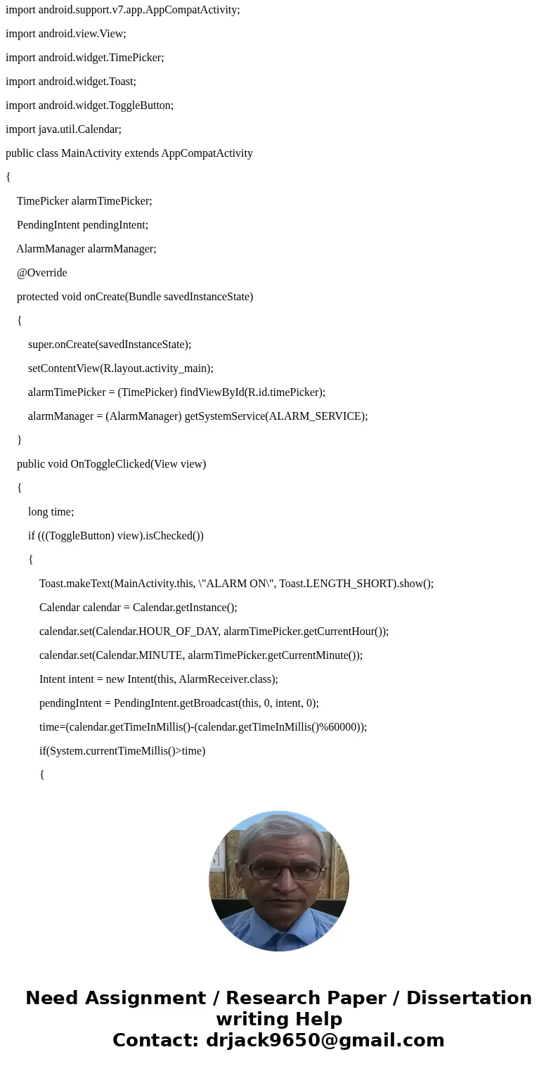 I am writing an android application which is an alarm clock, and I need assistance on this part. Add a new, one-time or recursive (allow users to select) alarm  I am writing an android application which is an alarm clock, and I need assistance on this part. Add a new, one-time or recursive (allow users to select) alarm