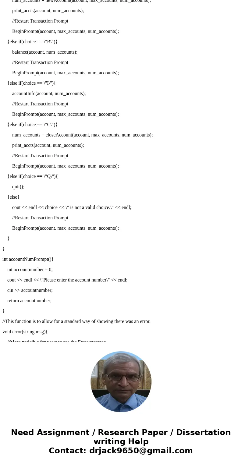 I need help with this. My first code kind of works, but it isn\'t showing the balance after each transaction. Develop a banking program using an Account class.  I need help with this. My first code kind of works, but it isn\'t showing the balance after each transaction. Develop a banking program using an Account class.