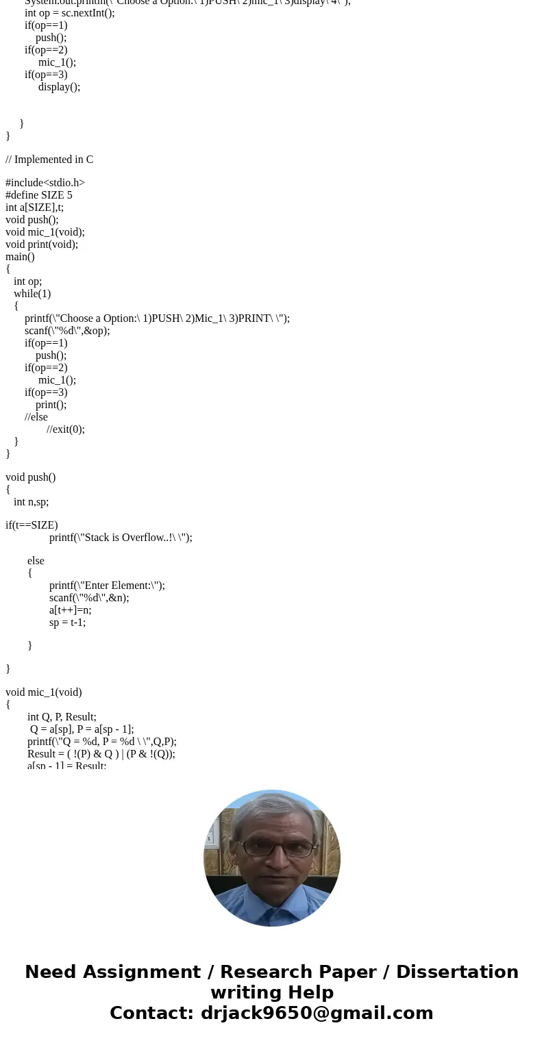 Implement bitwise exclusive OR as a series of Mic-1 instructions for the Java Virtual Machine. The algorithm is: Pop two words (top two values) from the stack a Implement bitwise exclusive OR as a series of Mic-1 instructions for the Java Virtual Machine. The algorithm is: Pop two words (top two values) from the stack a