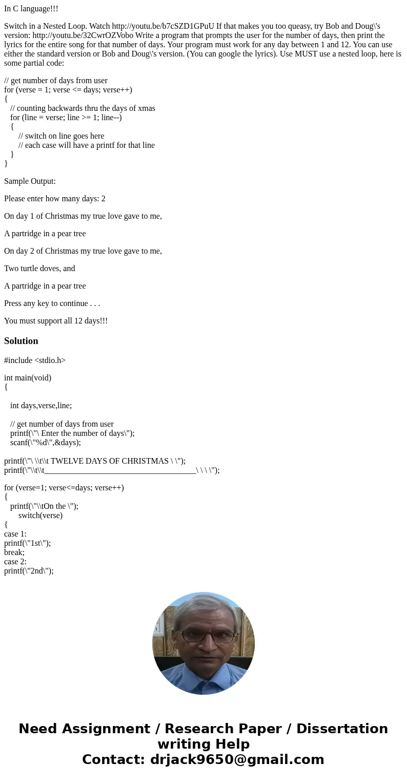 In C language!!! Switch in a Nested Loop. Watch http://youtu.be/b7cSZD1GPuU If that makes you too queasy, try Bob and Doug\'s version: http://youtu.be/32CwrOZVo In C language!!! Switch in a Nested Loop. Watch http://youtu.be/b7cSZD1GPuU If that makes you too queasy, try Bob and Doug\'s version: http://youtu.be/32CwrOZVo