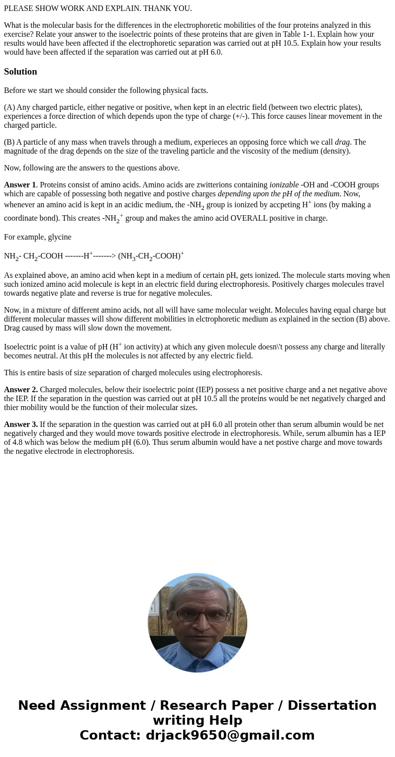 PLEASE SHOW WORK AND EXPLAIN. THANK YOU. What is the molecular basis for the differences in the electrophoretic mobilities of the four proteins analyzed in this PLEASE SHOW WORK AND EXPLAIN. THANK YOU. What is the molecular basis for the differences in the electrophoretic mobilities of the four proteins analyzed in this