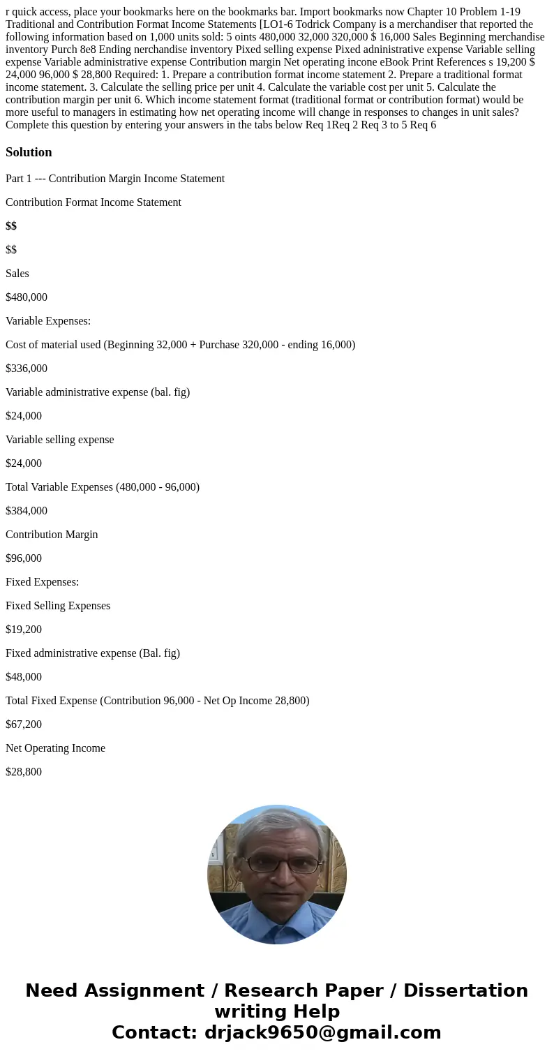  r quick access, place your bookmarks here on the bookmarks bar. Import bookmarks now Chapter 10 Problem 1-19 Traditional and Contribution Format Income Stateme