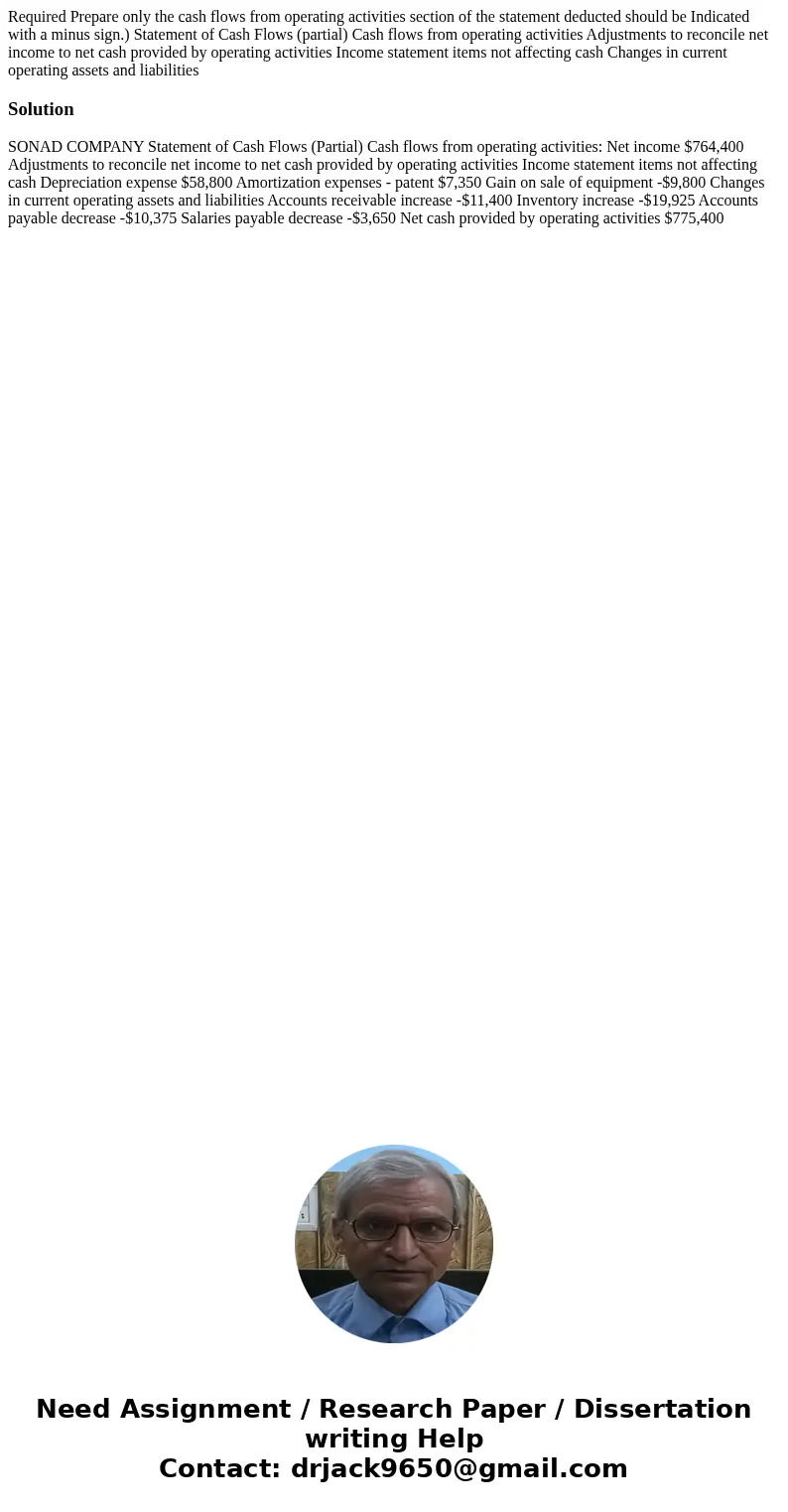 Required Prepare only the cash flows from operating activities section of the statement deducted should be Indicated with a minus sign.) Statement of Cash Flow  Required Prepare only the cash flows from operating activities section of the statement deducted should be Indicated with a minus sign.) Statement of Cash Flow