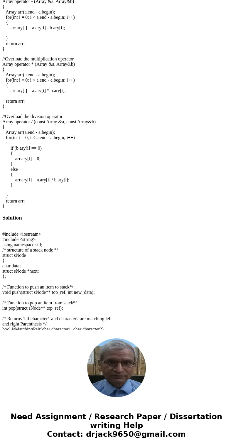Stack and Queue - C++ **NOTE: Must aggregate the array class posted below.** Implement a Stack class using the Array Class you developed earlier. Test your Stac