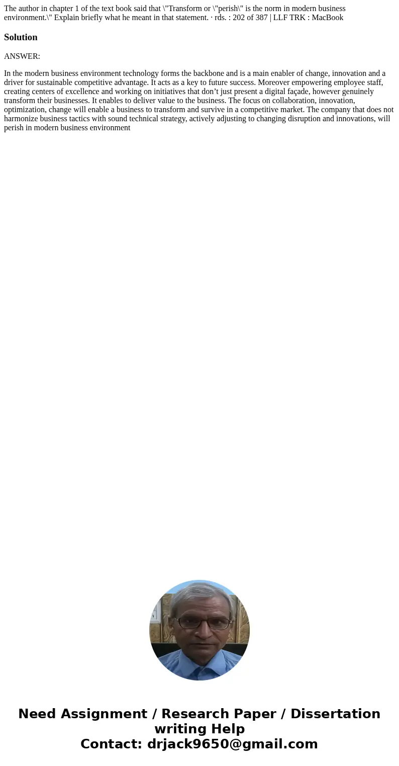 The author in chapter 1 of the text book said that \  The author in chapter 1 of the text book said that \