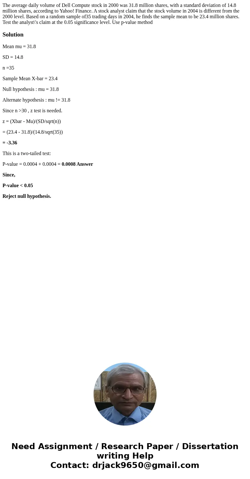 The average daily volume of Dell Compute stock in 2000 was 31.8 million shares, with a standard deviation of 14.8 million shares, according to Yahoo! Finance.   The average daily volume of Dell Compute stock in 2000 was 31.8 million shares, with a standard deviation of 14.8 million shares, according to Yahoo! Finance.
