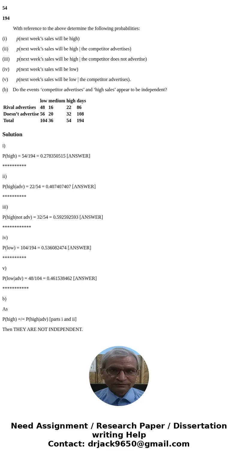 The managers of a car dealership are trying to determine the effect on their sales of their arch rival’s advertising campaign. They collected data on sales whic The managers of a car dealership are trying to determine the effect on their sales of their arch rival’s advertising campaign. They collected data on sales whic