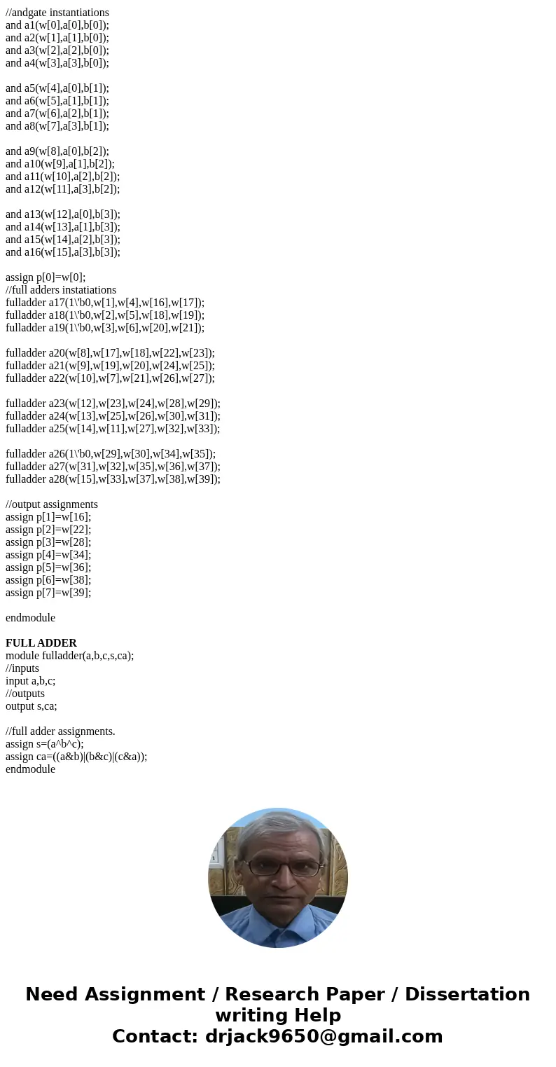 Using your HA, FA, and 4-bit CLA components, implement a 4-bit multiplier using the Xilinx tools. Simulate the multiplier using enough cases to verify your cir  Using your HA, FA, and 4-bit CLA components, implement a 4-bit multiplier using the Xilinx tools. Simulate the multiplier using enough cases to verify your cir