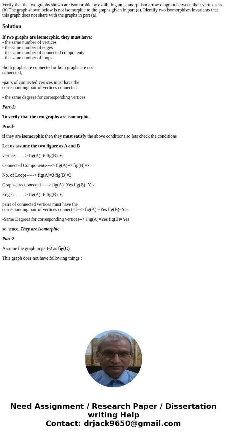 Verify that the two graphs shown are isomorphic by exhibiting an isomorphism arrow diagram between their vertex sets. (b) The graph shown below is not isomorph  Verify that the two graphs shown are isomorphic by exhibiting an isomorphism arrow diagram between their vertex sets. (b) The graph shown below is not isomorph