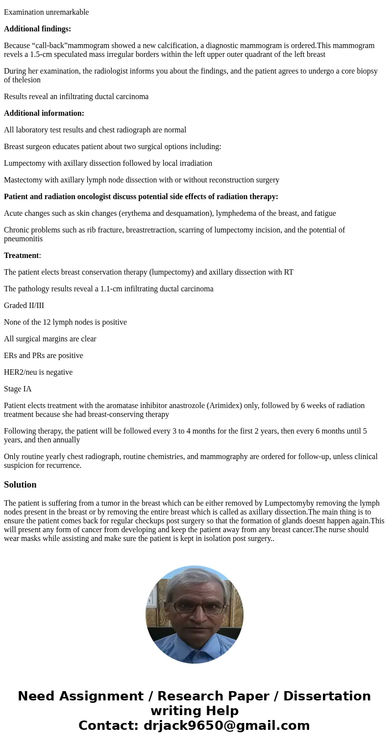 What should I recommend as a nurse for the diagnosis of this patient? Case study Initial history: 62-year-old white, postmenopausal woman Presents for annual ex What should I recommend as a nurse for the diagnosis of this patient? Case study Initial history: 62-year-old white, postmenopausal woman Presents for annual ex