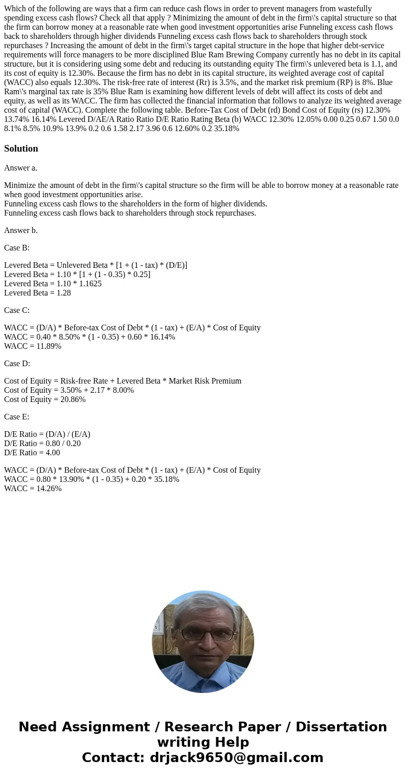 Which of the following are ways that a firm can reduce cash flows in order to prevent managers from wastefully spending excess cash flows? Check all that apply