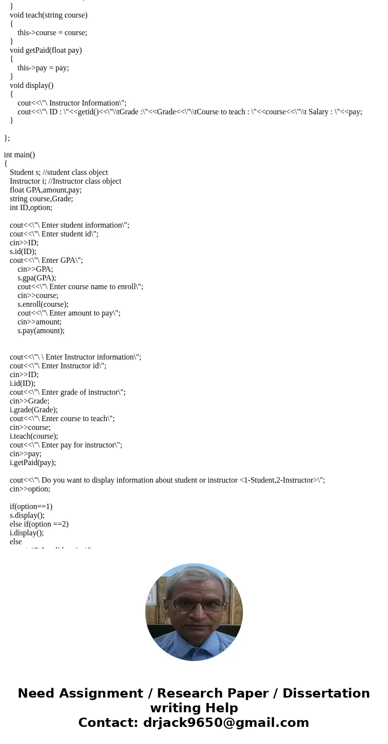  Write a program that implements the concept of inheritance. For example: in the following scenario. Air university is inherited by both student and instructor 