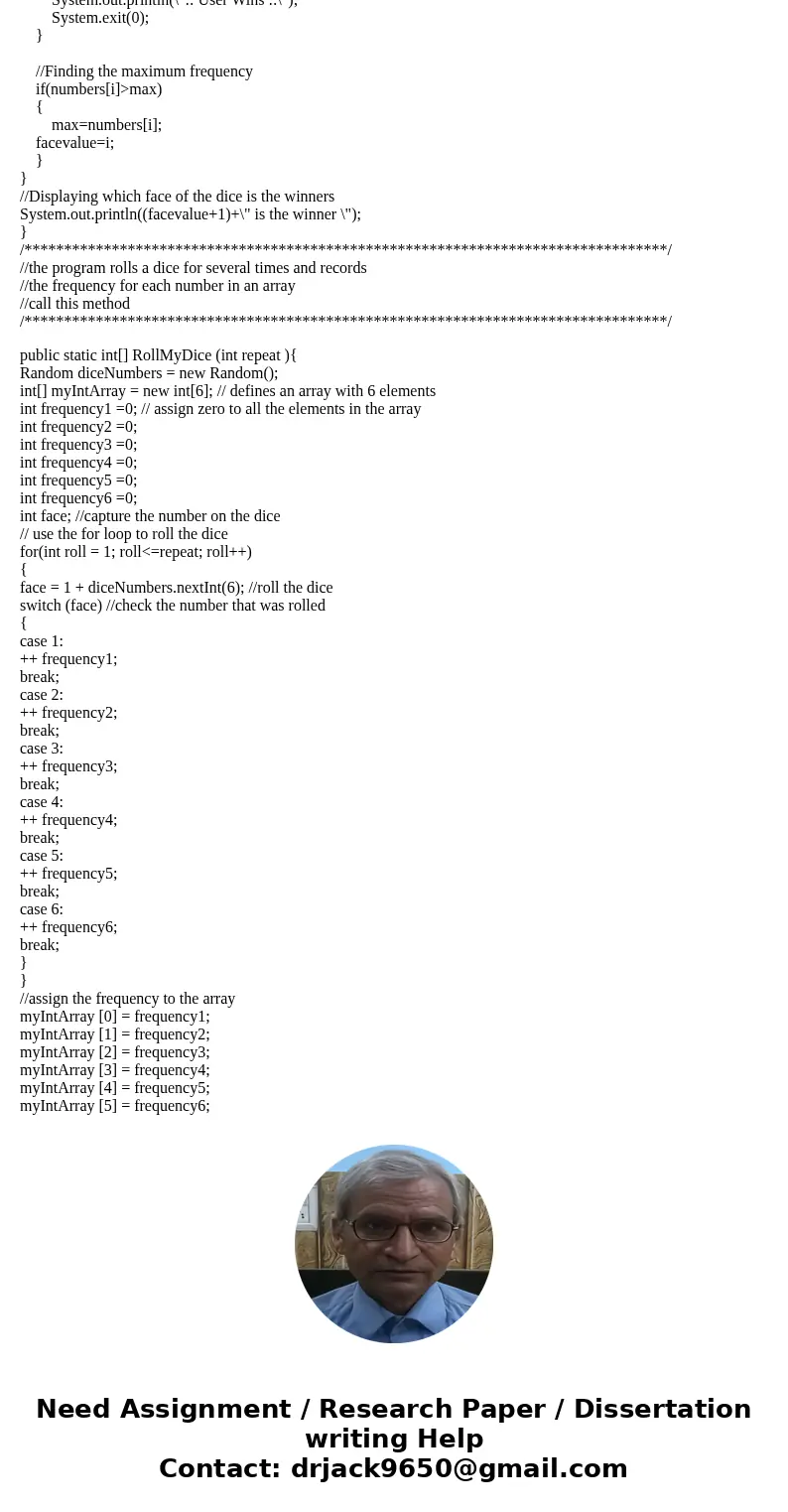 Write a program that will call the rollmydie method () in the die game class. Your progam should prompt the user to select a number on the die 1 to 6. Once you  Write a program that will call the rollmydie method () in the die game class. Your progam should prompt the user to select a number on the die 1 to 6. Once you