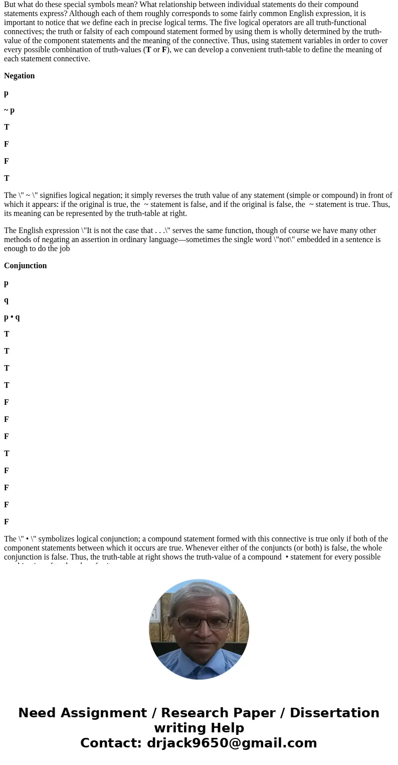 Write a symbolic argument that has at least three letter types and uses all five logical operators (~, v, *, >, and =). Then, complete a truth table to deter Write a symbolic argument that has at least three letter types and uses all five logical operators (~, v, *, >, and =). Then, complete a truth table to deter