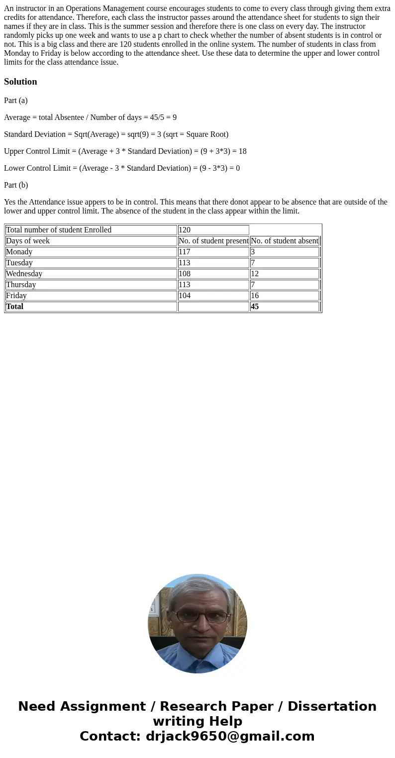  An instructor in an Operations Management course encourages students to come to every class through giving them extra credits for attendance. Therefore, each c