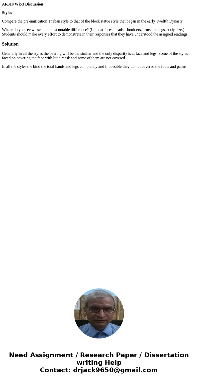 AR310 Wk-3 Discussion Styles Compare the pre-unification Theban style to that of the block statue style that began in the early Twelfth Dynasty. Where do you se AR310 Wk-3 Discussion Styles Compare the pre-unification Theban style to that of the block statue style that began in the early Twelfth Dynasty. Where do you se
