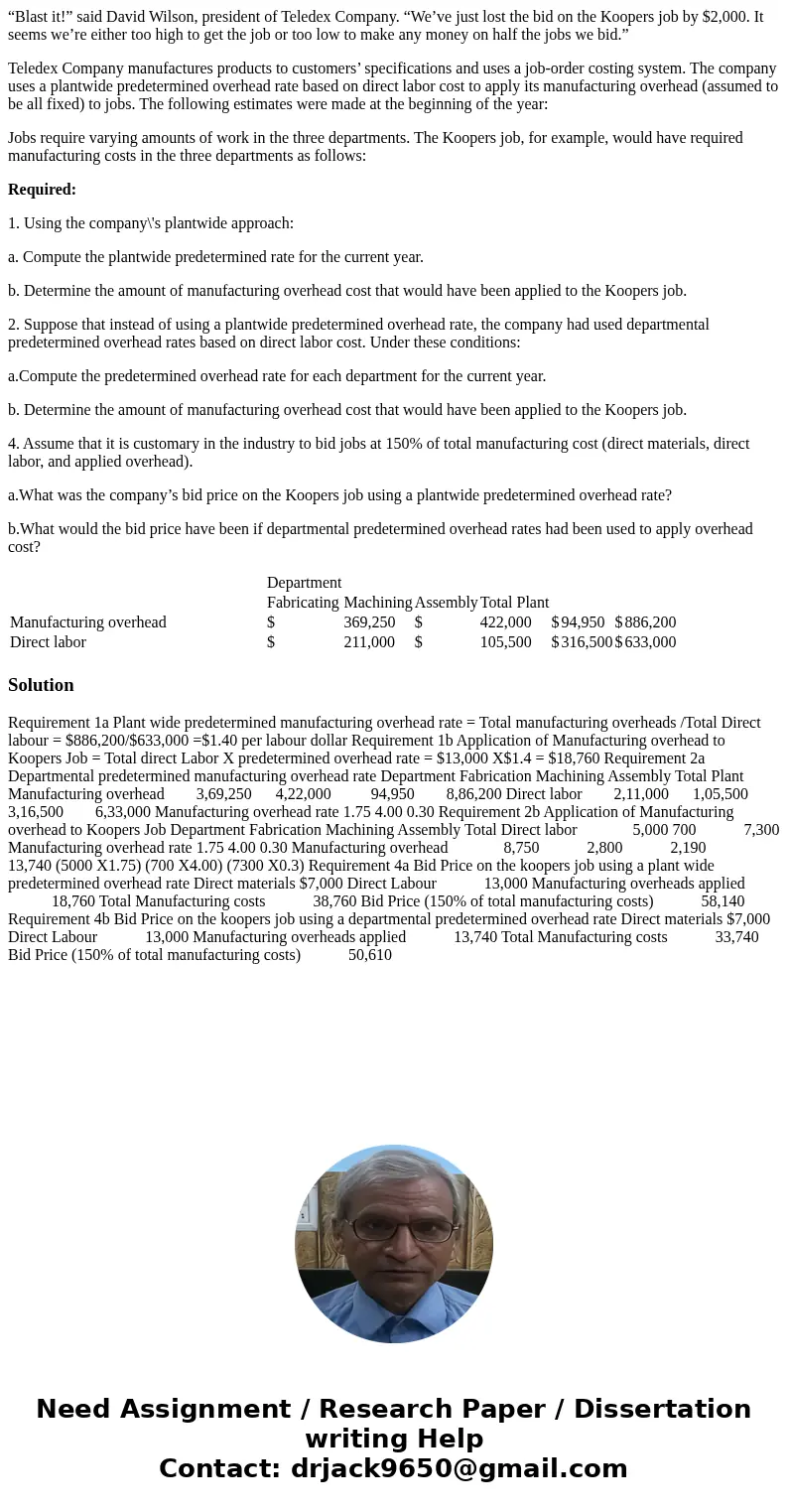 “Blast it!” said David Wilson, president of Teledex Company. “We’ve just lost the bid on the Koopers job by $2,000. It seems we’re either too high to get the jo