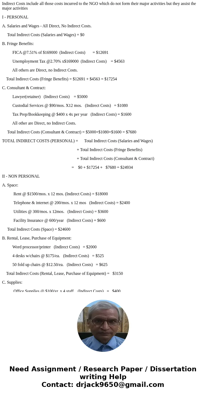 Calculate the total indirect costs, for a non-profit organization, with the given information below: I. PERSONAL Requested Donated Total 1 Project Coordinator @ Calculate the total indirect costs, for a non-profit organization, with the given information below: I. PERSONAL Requested Donated Total 1 Project Coordinator @