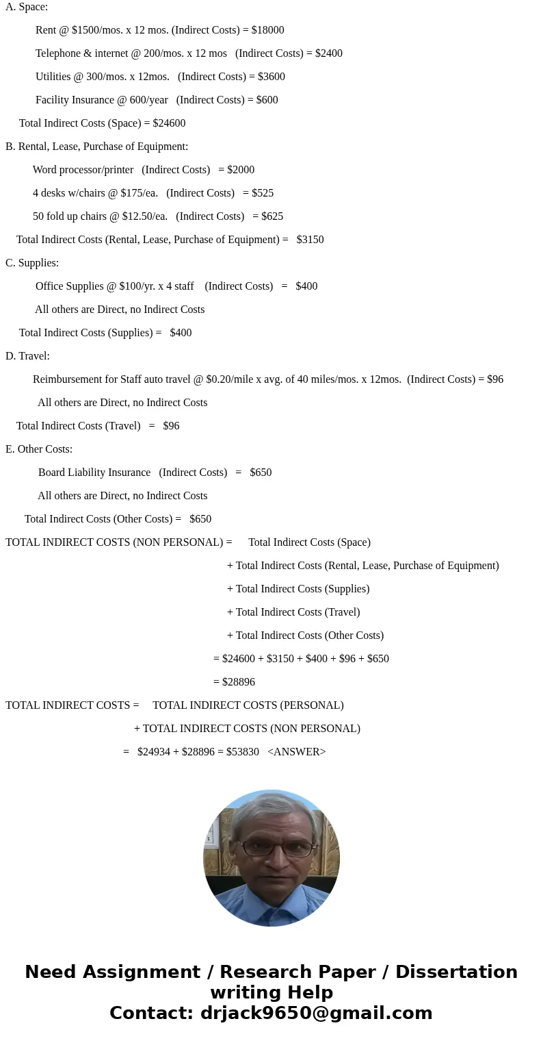 Calculate the total indirect costs, for a non-profit organization, with the given information below: I. PERSONAL Requested Donated Total 1 Project Coordinator @ Calculate the total indirect costs, for a non-profit organization, with the given information below: I. PERSONAL Requested Donated Total 1 Project Coordinator @