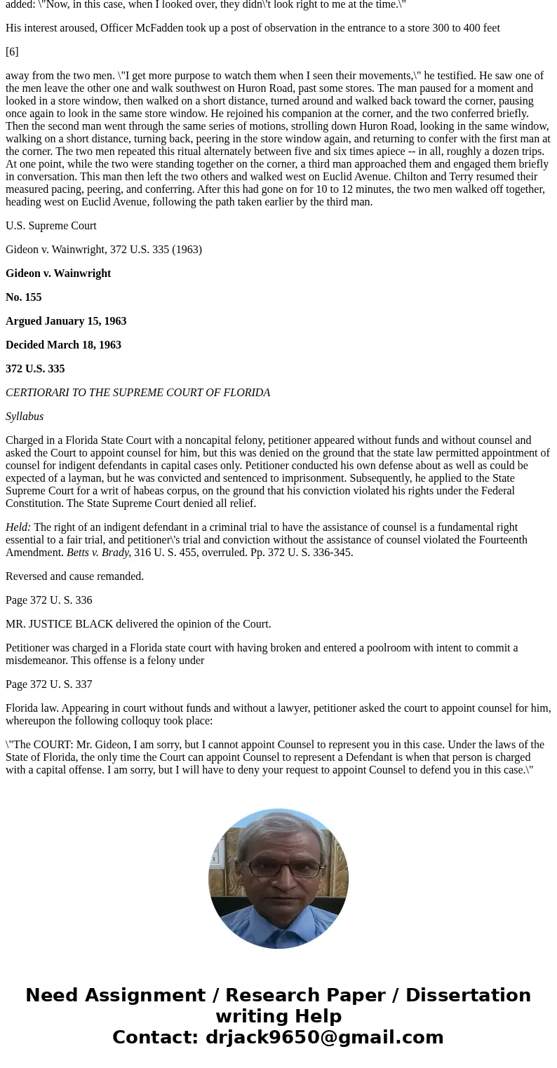 Can someone please help me write a case brief for two supreme court cases: 1) Terry v. Ohio : https://supreme.justia.com/cases/federal/us/392/1/case.html and 2) Can someone please help me write a case brief for two supreme court cases: 1) Terry v. Ohio : https://supreme.justia.com/cases/federal/us/392/1/case.html and 2)