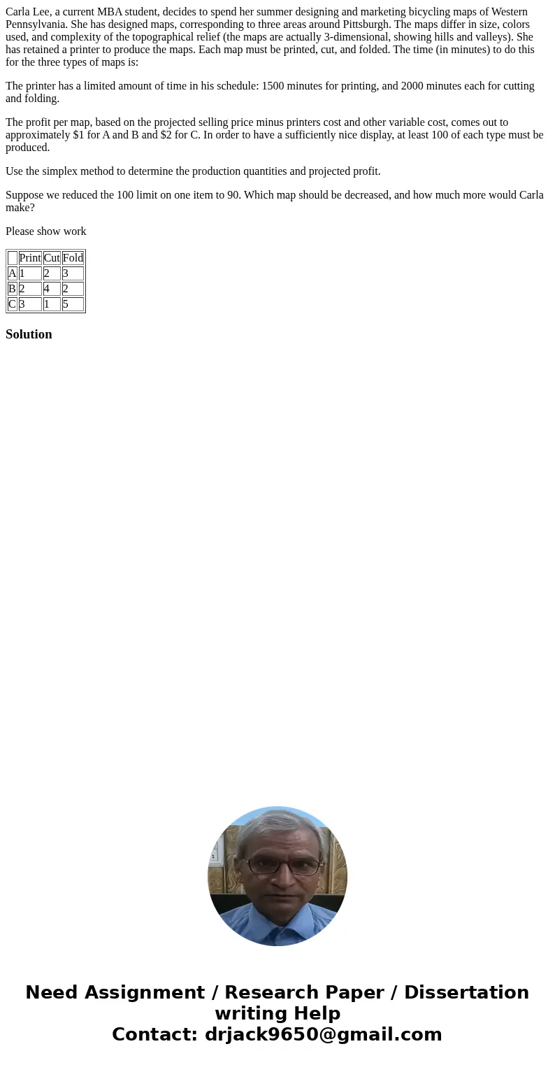 Carla Lee, a current MBA student, decides to spend her summer designing and marketing bicycling maps of Western Pennsylvania. She has designed maps, correspondi