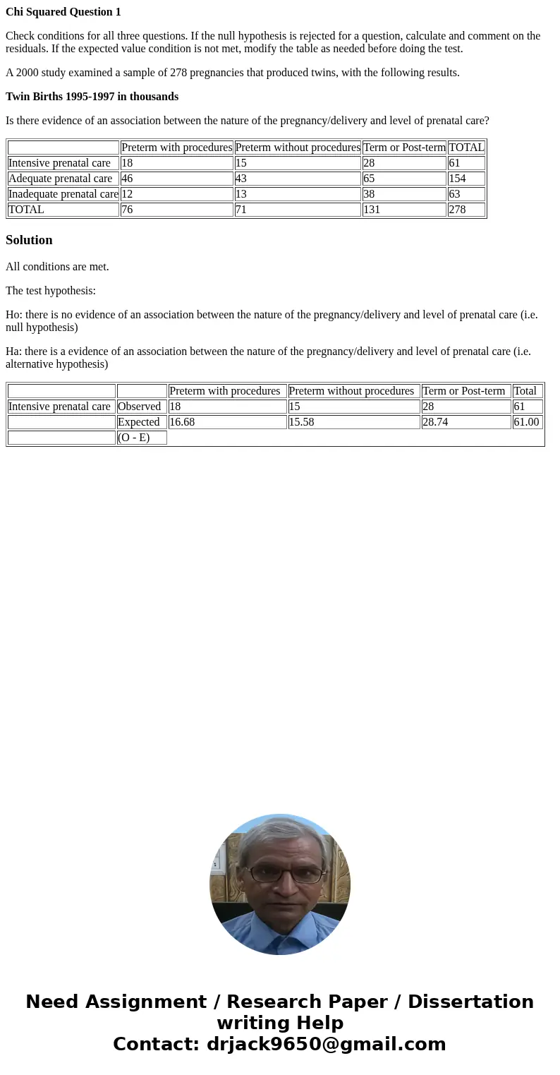 Chi Squared Question 1 Check conditions for all three questions. If the null hypothesis is rejected for a question, calculate and comment on the residuals. If t Chi Squared Question 1 Check conditions for all three questions. If the null hypothesis is rejected for a question, calculate and comment on the residuals. If t