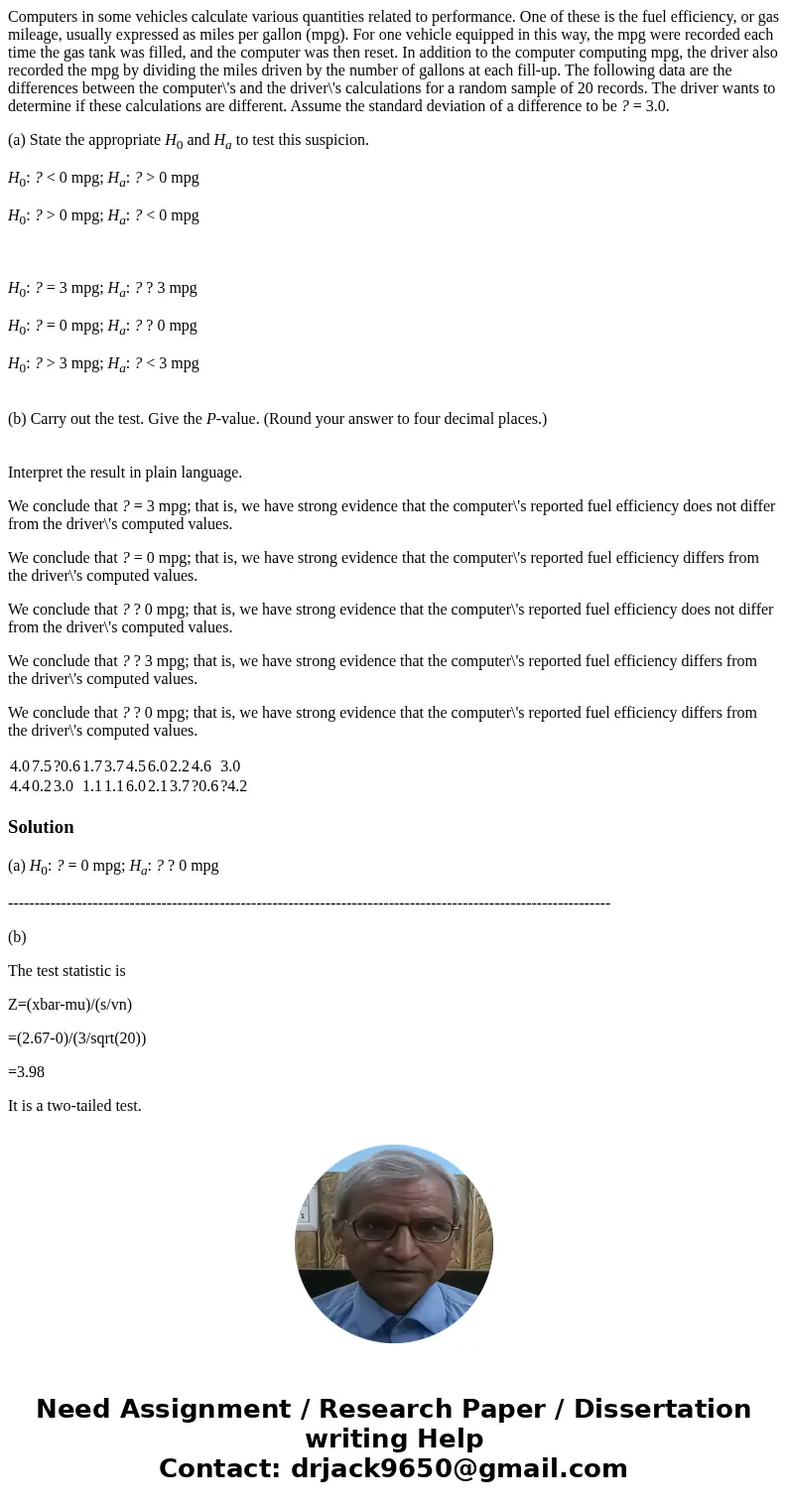 Computers in some vehicles calculate various quantities related to performance. One of these is the fuel efficiency, or gas mileage, usually expressed as miles 