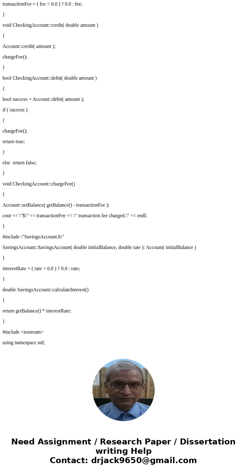 Create an inheritance hierarchy containing base-class Account and derived classes SavingsAccount and CheckingAccount that inherit from class Account. Base-class
