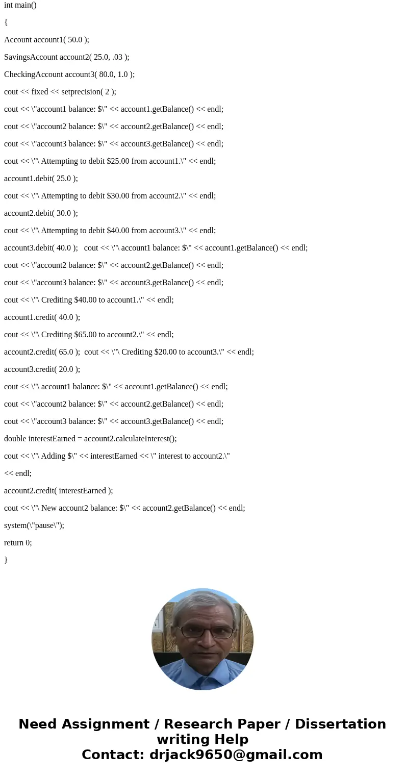 Create an inheritance hierarchy containing base-class Account and derived classes SavingsAccount and CheckingAccount that inherit from class Account. Base-class