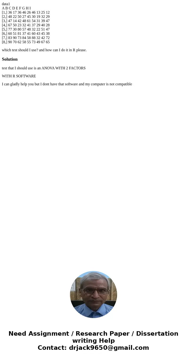 data1 A B C D E F G H I [1,] 36 17 36 46 26 46 13 25 12 [2,] 48 22 50 27 45 30 19 32 29 [3,] 47 14 42 48 61 54 31 39 47 [4,] 67 50 23 32 41 37 29 40 28 [5,] 77 