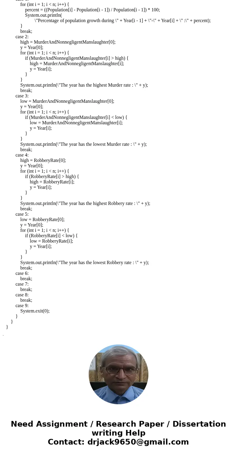 Design a Java application that will read a file containing data related to the US. Crime statistics from 1994-2013. The description of the file is shown below. 