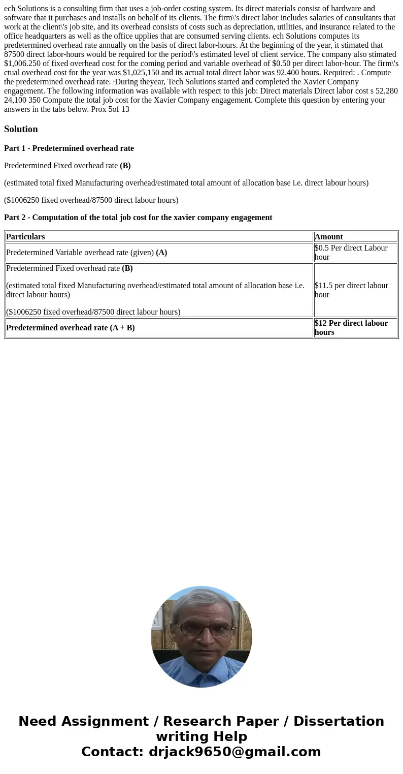 ech Solutions is a consulting firm that uses a job-order costing system. Its direct materials consist of hardware and software that it purchases and installs o  ech Solutions is a consulting firm that uses a job-order costing system. Its direct materials consist of hardware and software that it purchases and installs o