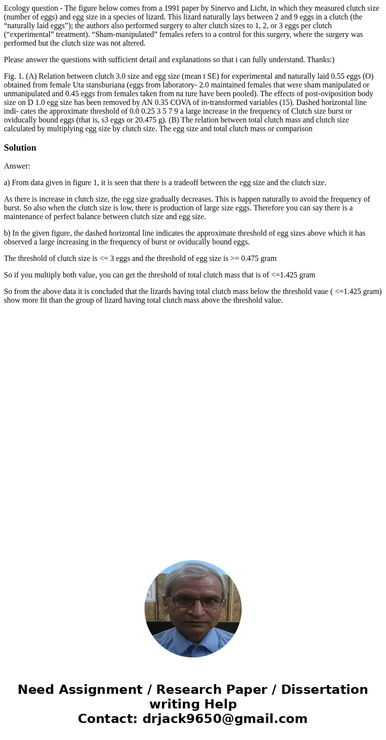 Ecology question - The figure below comes from a 1991 paper by Sinervo and Licht, in which they measured clutch size (number of eggs) and egg size in a species  Ecology question - The figure below comes from a 1991 paper by Sinervo and Licht, in which they measured clutch size (number of eggs) and egg size in a species