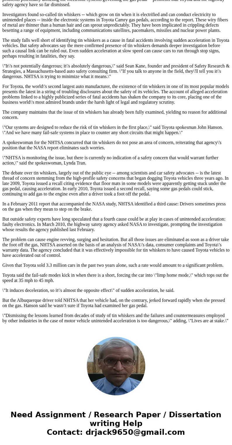 From 2007 to 2011 Toyota motor company experienced a recall crisis relative to unintended acceleration. Create a cause and effect diagram to identify, analyze,  From 2007 to 2011 Toyota motor company experienced a recall crisis relative to unintended acceleration. Create a cause and effect diagram to identify, analyze,