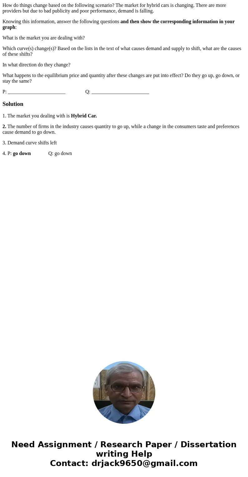 How do things change based on the following scenario? The market for hybrid cars is changing. There are more providers but due to bad publicity and poor perform How do things change based on the following scenario? The market for hybrid cars is changing. There are more providers but due to bad publicity and poor perform