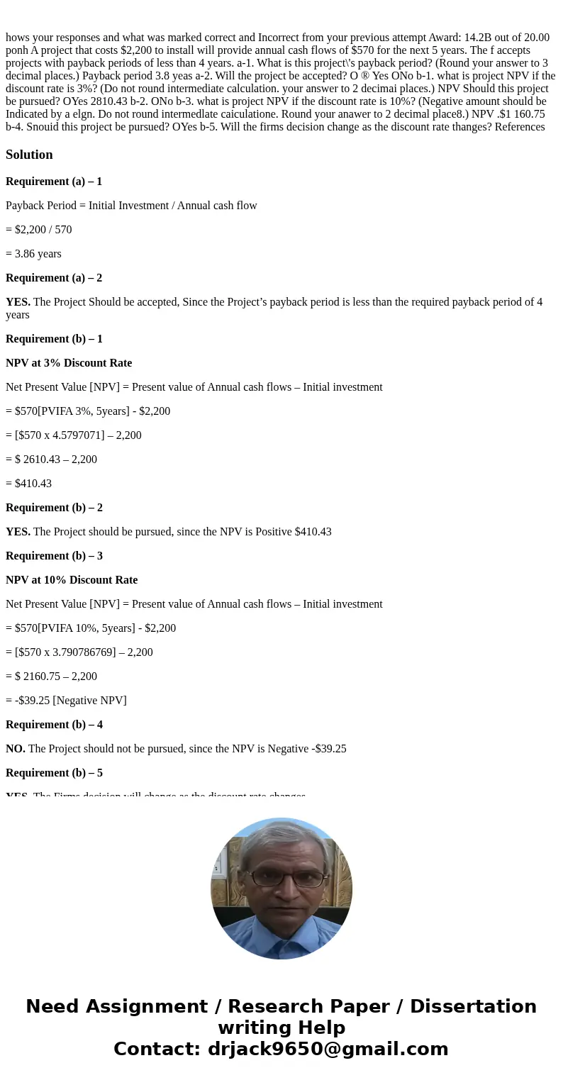 hows your responses and what was marked correct and Incorrect from your previous attempt Award: 14.2B out of 20.00 ponh A project that costs $2,200 to install   hows your responses and what was marked correct and Incorrect from your previous attempt Award: 14.2B out of 20.00 ponh A project that costs $2,200 to install
