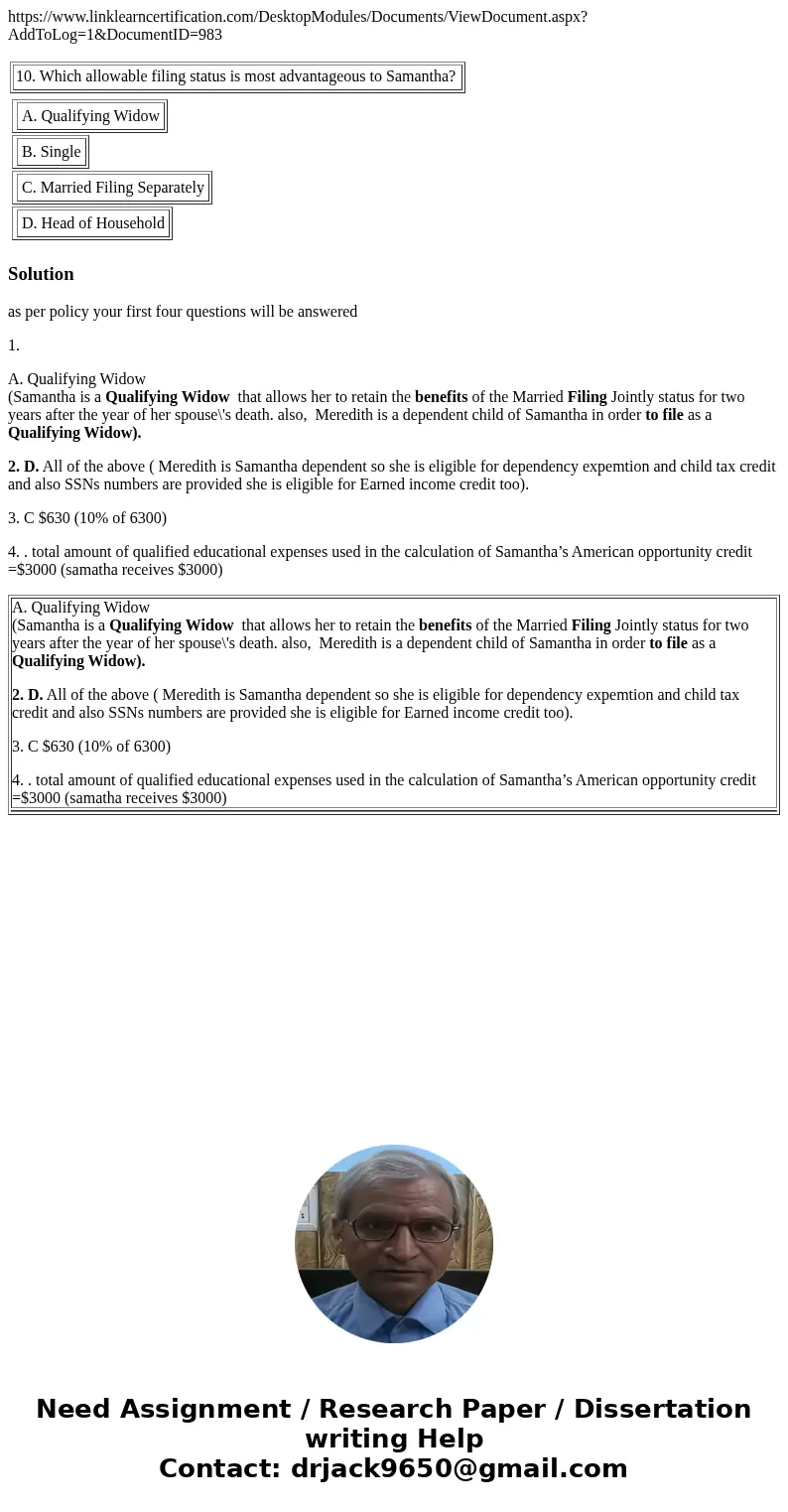 https://www.linklearncertification.com/DesktopModules/Documents/ViewDocument.aspx?AddToLog=1&DocumentID=983 10. Which allowable filing status is most advan  https://www.linklearncertification.com/DesktopModules/Documents/ViewDocument.aspx?AddToLog=1&DocumentID=983 10. Which allowable filing status is most advan
