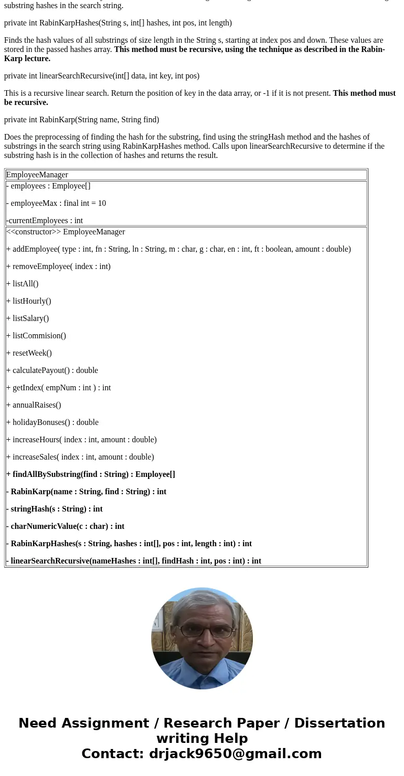 I need help with this one method in java. Here are the guidelines. Only public Employee[] findAllBySubstring(String find). EmployeeManager EmployeeManager - emp