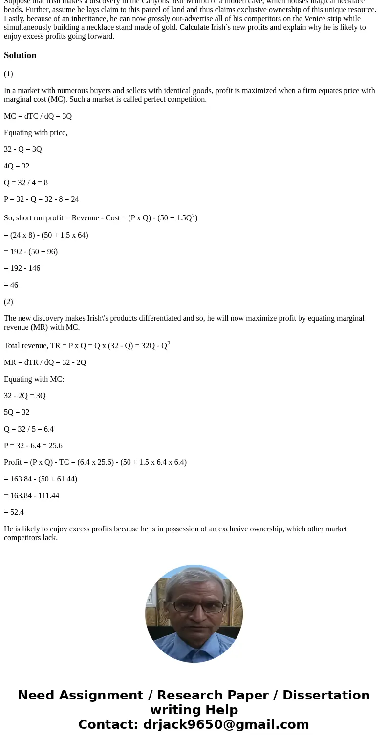 I would like to see a more step-by-step answer solving this problem than the one already posted. Irish is on the Venice Strip in Los Angeles selling necklaces.  I would like to see a more step-by-step answer solving this problem than the one already posted. Irish is on the Venice Strip in Los Angeles selling necklaces.