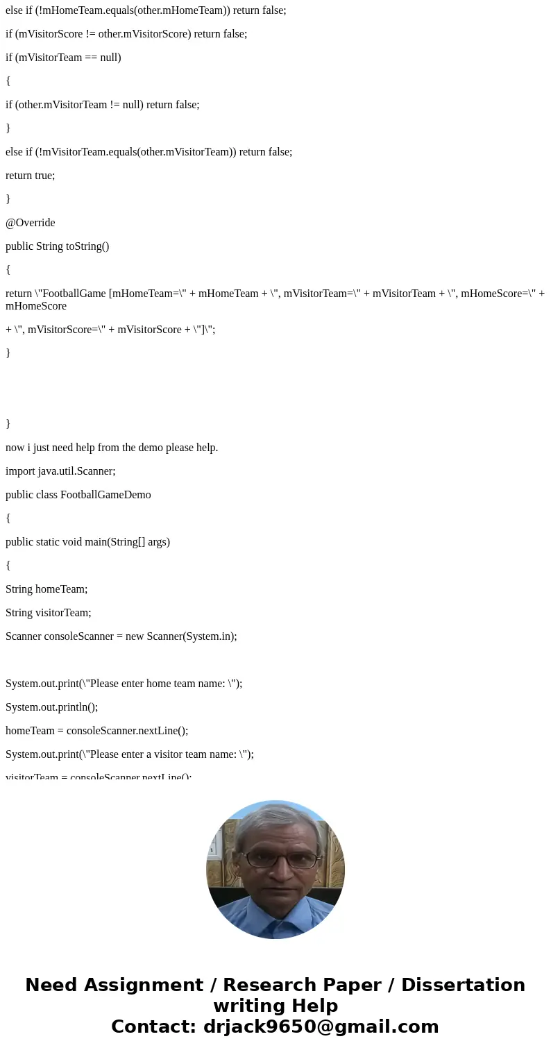 im almost done i just need help to get the output. Chapter 5, PP 7 Java Project Name: IC17_FootballGame Create a class named FootballGame that contains informat im almost done i just need help to get the output. Chapter 5, PP 7 Java Project Name: IC17_FootballGame Create a class named FootballGame that contains informat