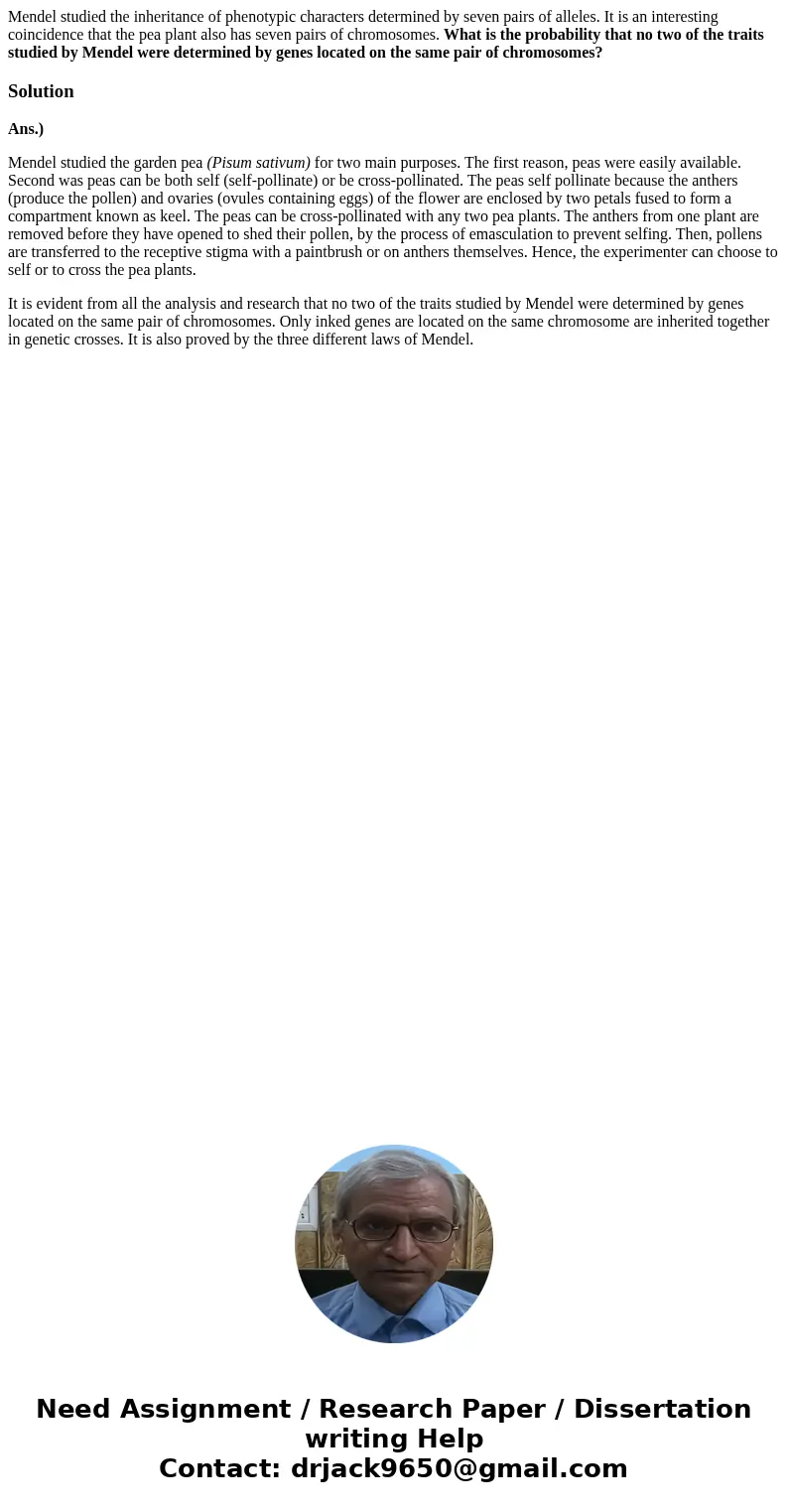 Mendel studied the inheritance of phenotypic characters determined by seven pairs of alleles. It is an interesting coincidence that the pea plant also has seven Mendel studied the inheritance of phenotypic characters determined by seven pairs of alleles. It is an interesting coincidence that the pea plant also has seven