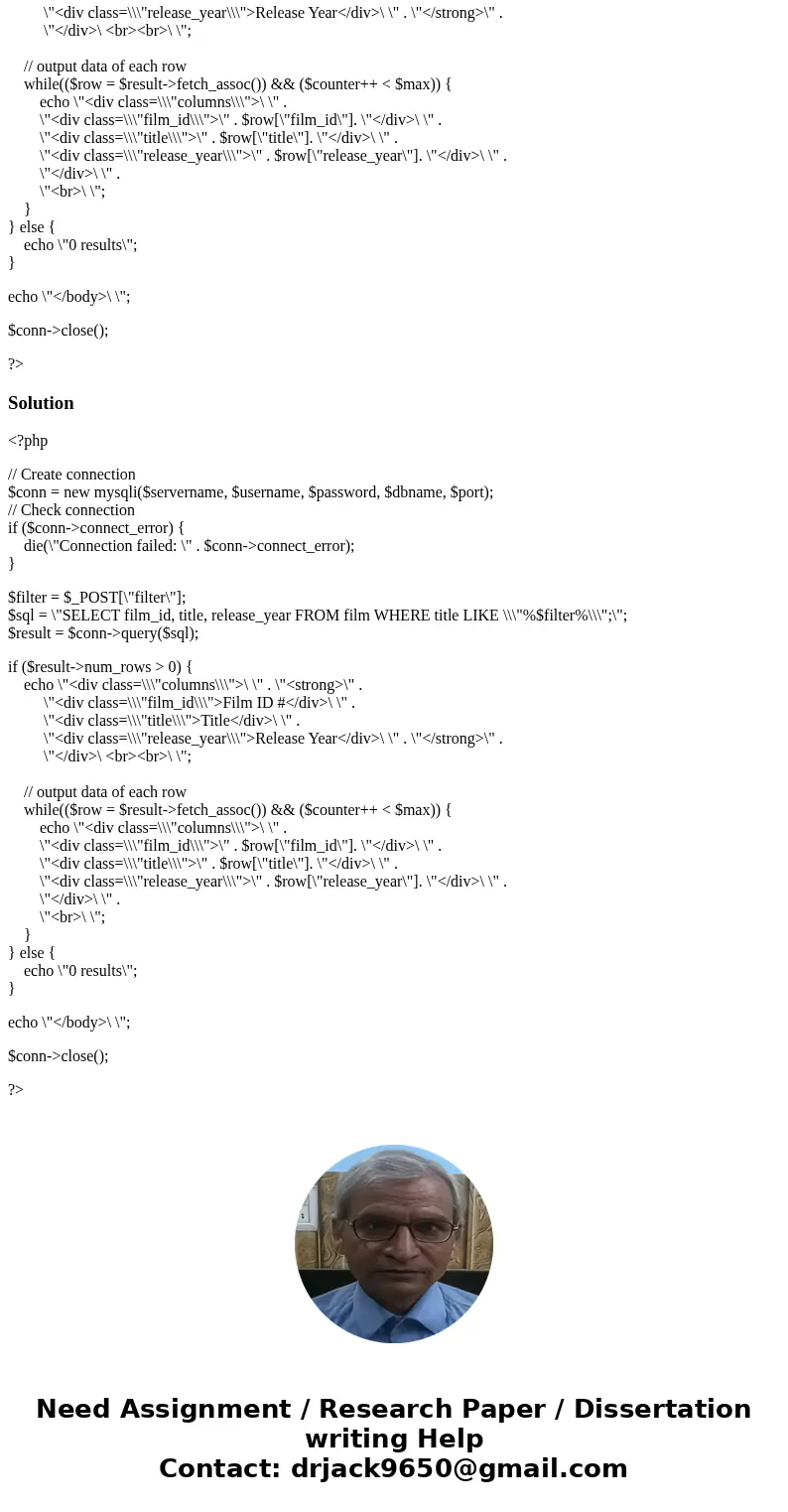 modify the following php code to output the result down below when given a movie title. The following movies match filter value: “filter-value text”: Movie#1 st modify the following php code to output the result down below when given a movie title. The following movies match filter value: “filter-value text”: Movie#1 st